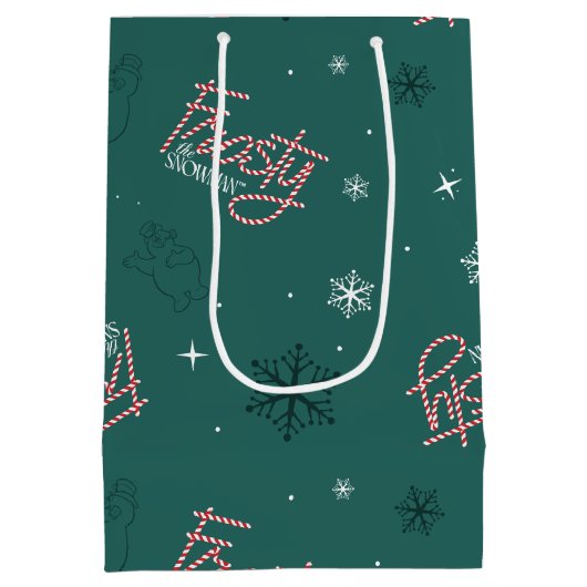 雪だるま霜の降りたグリーンスノーフレークパターン ミディアムペーパーバッグ (裏面)