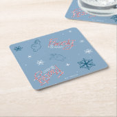 雪だるま霜の降りたブルースノーフレークパターン スクエアペーパーコースター (アングル)