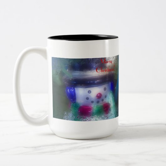 雪だるま霜の降りたメリークリスマス ツートーンマグカップ (左)