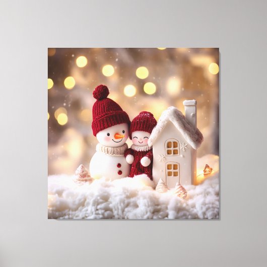雪だるま霜の降りた兄弟姉妹ウィンタージョイ キャンバスプリント (正面)