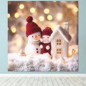 雪だるま霜の降りた兄弟姉妹ウィンタージョイ キャンバスプリント (インサイチュ (ウッドフロア))