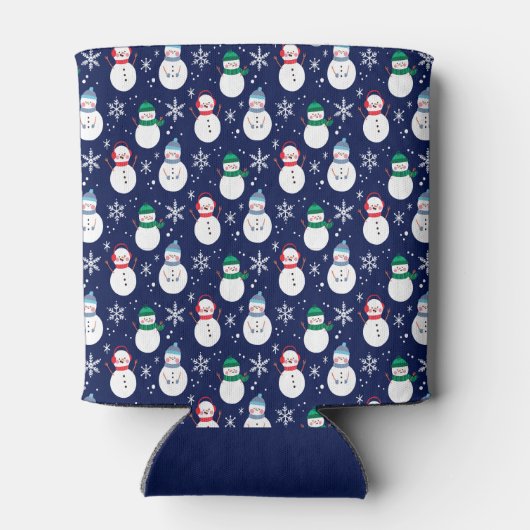 雪だるま顔の背景かわいらしギフト 缶クーラー (裏面)