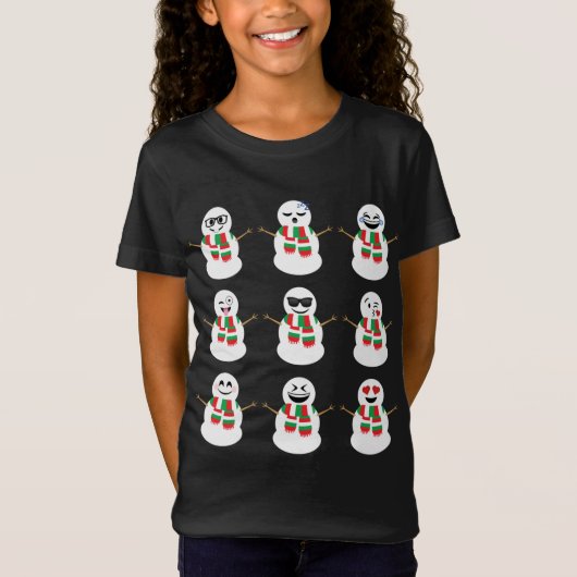 雪だるま顔キャラクターかわいいクリスマス Tシャツ (正面)