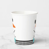 雪だるま顔ティール(緑がかった色)ブルーボウタイブラックバッファロープレイド 紙コップ (左)