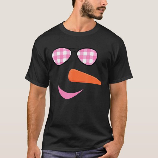 雪だるま顔ニンジン鼻まつ毛ヒョウ眼鏡 Tシャツ (正面)