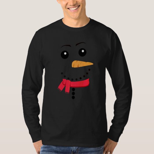 雪だるま顔ニンジン鼻まゆげスカーフおもしろいチ Tシャツ (正面)