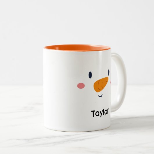雪だるま顔パーソナライズされた名休日 ツートーンマグカップ (正面右)