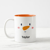 雪だるま顔パーソナライズされた名休日 ツートーンマグカップ (左)