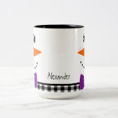 雪だるま顔パープルボウタイブラックバッファロープレイド ツートーンマグカップ (中央)