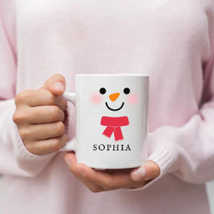 雪だるま顔マグ、名前をカスタムするホリデーコーヒーマグ コーヒーマグカップ