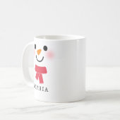 雪だるま顔マグ、名前をカスタムするホリデーコーヒーマグ コーヒーマグカップ (正面左)