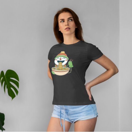 雪だるま食べラーメン Tシャツ