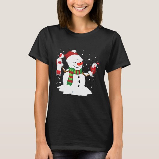 雪だるま飲む赤ワインおもしろいパートナーマッチングC Tシャツ (正面)