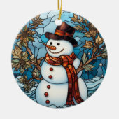 雪だるま魅力的ステンドグラスのクリスマスオーナメント セラミックオーナメント (正面)