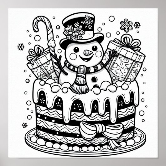 雪だるま魅力的ホリデーケーキカラーリング ポスター (正面)