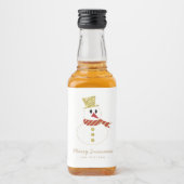 雪だるま |おもしろいクリスマスホワイト&金ゴールド リキュールボトルラベル (正面)