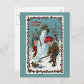 "雪だるま"の造りますヴィンテージ シーズンポストカード (正面/裏面)