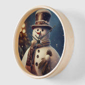 雪だるま：ウォールクロック、10インチの天然木枠 壁時計 (傾斜)