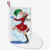 雪だるま&ガールダンサーおもしろいクリスマスストッキング スモールクリスマスストッキング (正面)