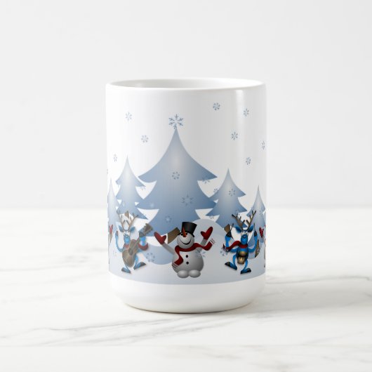 雪だるま、クリスマスツリーと雪 モーフィングマグカップ (中央)