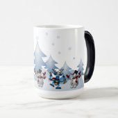 雪だるま、クリスマスツリーと雪 モーフィングマグカップ (正面右)