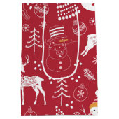 雪だるま、クリスマスツリーと鹿、ウィンターレッド ミディアムペーパーバッグ (裏面)