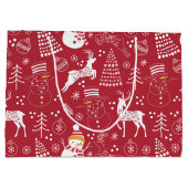 雪だるま、クリスマスツリーと鹿、ウィンターレッド ラージペーパーバッグ (裏面)