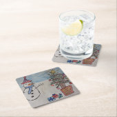 雪だるま&クリスマスツリー スクエアペーパーコースター (インサイチュ)