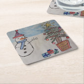 雪だるま&クリスマスツリー スクエアペーパーコースター (アングル)