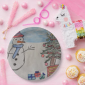 雪だるま&クリスマスツリー ペーパープレート (パーティー)