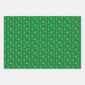 雪だるま、クリスマスツリー、鐘と雪 ラッピングペーパーシート (正面2)