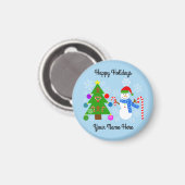 雪だるま&クリスマスツリー#2ラウンドマグネット マグネット (正面/裏面)