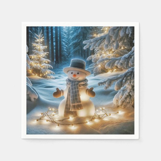 雪だるま（クリスマスライト） スタンダードカクテルナプキン (正面)