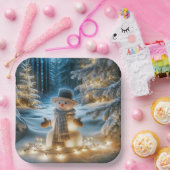 雪だるま（クリスマスライト） ペーパープレート (パーティー)