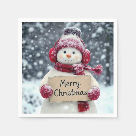 雪だるま（クリスマス気分の晴れやかなサイン） スタンダードカクテルナプキン (正面)