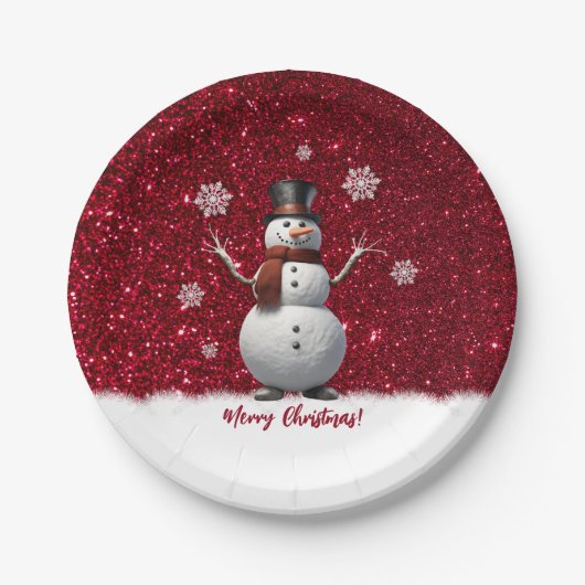 雪だるま – クリスマス ペーパープレート (正面)