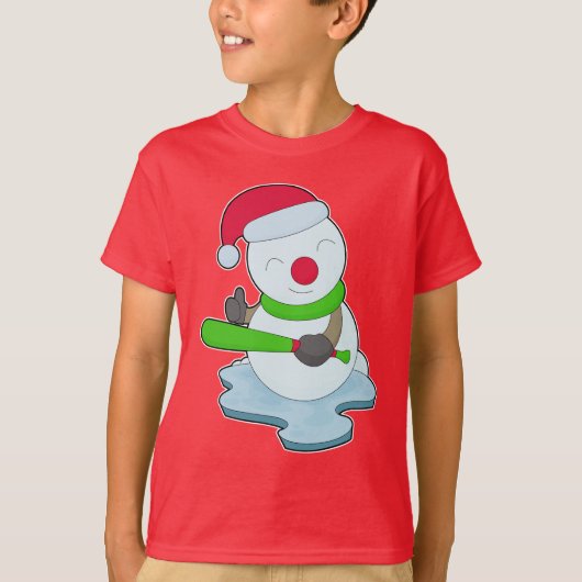 雪だるま クリスマス 野球 Tシャツ (正面)