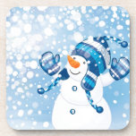 雪だるま コースター<br><div class="desc">雪だるま遊が雪の中で青い背景</div>
