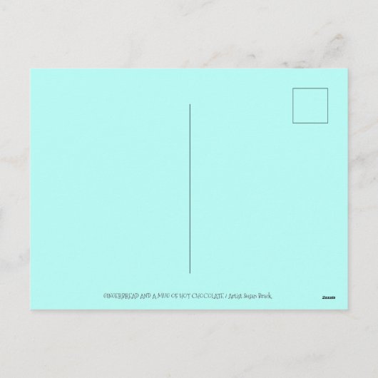 雪だるま、ジンジャーブレッドマン、ホットチョコレートのマグカップ シーズンポストカード (裏面)