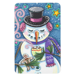 雪だるま、ジンジャーブレッドマン、ホットチョコレートのマグカップ マグネット
