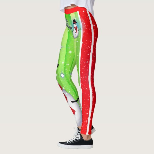 雪だるま/スノーフレーク/クリスマス/グリーン&レッド レギンス (左)