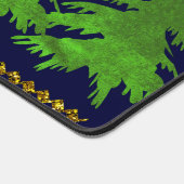 雪だるま、スパークリー金ゴールドの星、青の緑の木 デスクマット (コーナー)