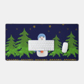 雪だるま、スパークリー金ゴールドの星、青の緑の木 デスクマット (キーボード&マウス)