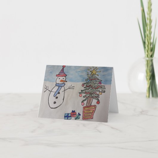 雪だるま&ツリークリスマスカード サンキューカード (正面)