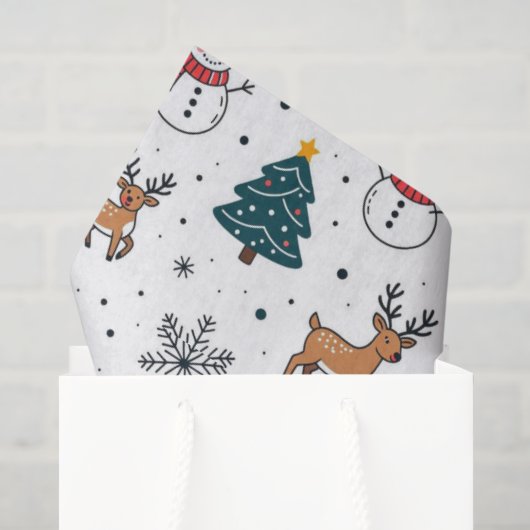 雪だるま トナカイ クリスマスツリー パターン 薄葉紙 (ギフトバッグ)