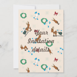 雪だるま、トナカイ、雪の結晶の招待状 招待状