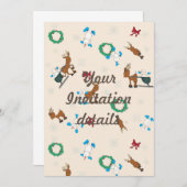 雪だるま、トナカイ、雪の結晶の招待状 招待状 (正面/裏面)