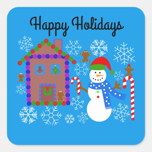雪だるま&ハウス#2ステッカー スクエアシール (正面)