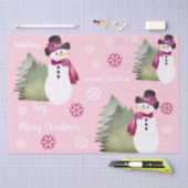 雪だるま（ピンクとグリーン） 薄葉紙 (クラフト)