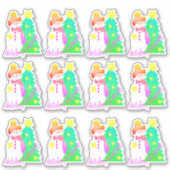 雪だるま（ピンクと緑） シール (正面)